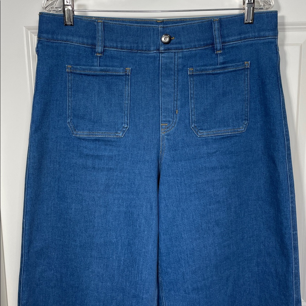 SPANX Shape Cropped Jeans Size XL Wide Leg Washed Blue Pull Up - Picture 4 of 15